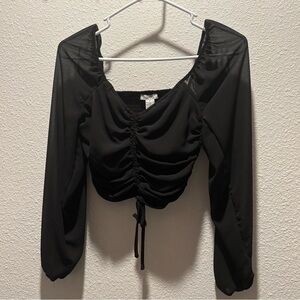 Rue 21 Black Ruched front Long Sleeve Top with mesh sleeves NEVER WORN!!